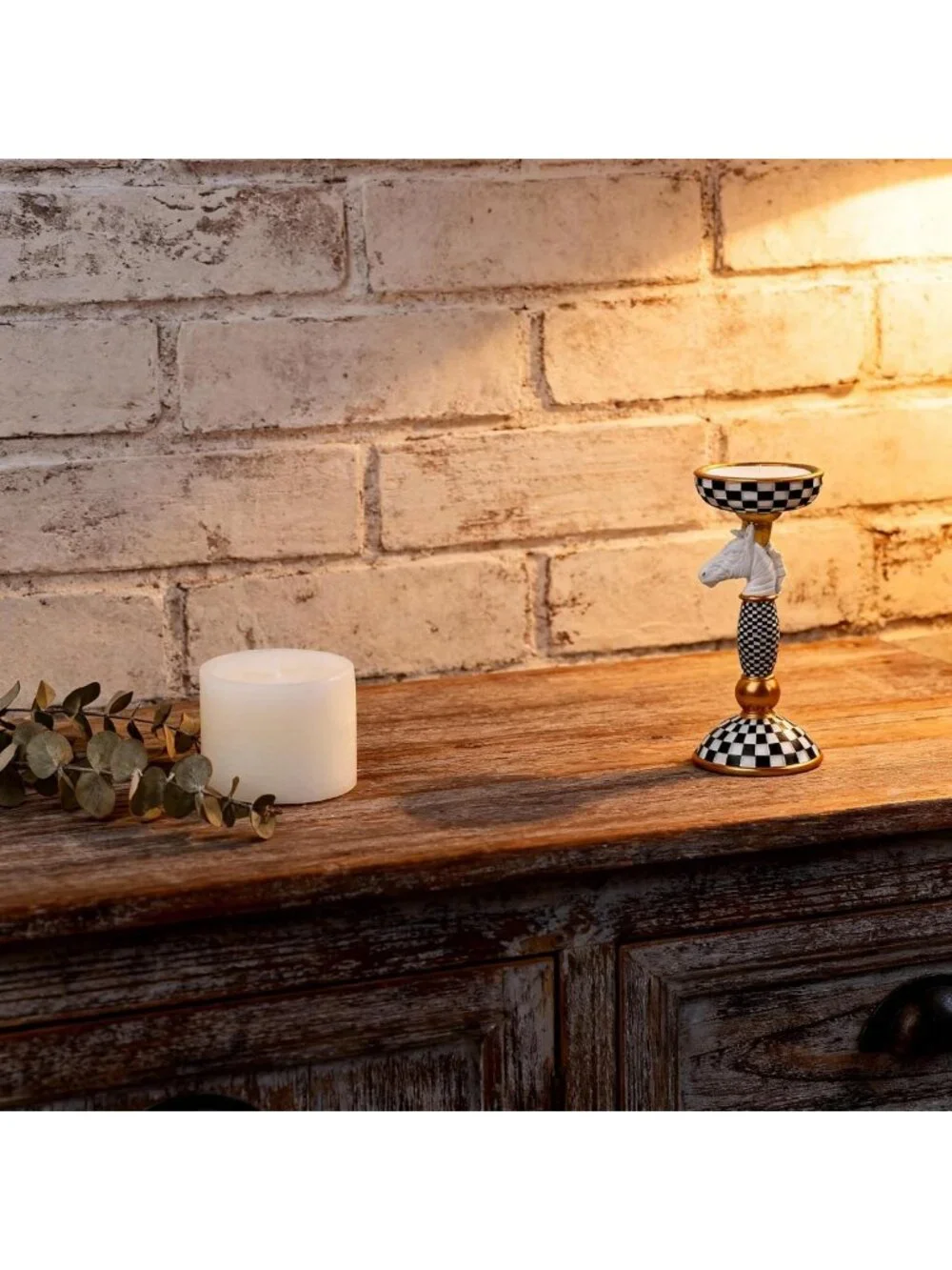 Checkered Animal Candle Holders - Black & White Tiger & Zebra Pillar Stands